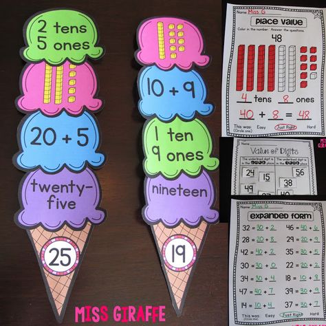 Place value activities & First Grade Math Ideas for the Entire Year! Math Place Value, Second Grade Math, Homeschool Math, Math Numbers, Math Stations, Place Value, Guided Math, Place Values, First Grade Math