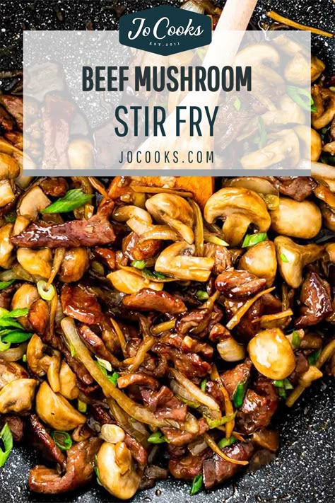 A delicious Beef and Mushroom Stir Fry - Tender rib eye steak, earthy mushrooms and stir fry veggies cooked to perfection in a homemade sauce. #beef #mushroom #stirfry #recipe Beef And Mushroom Recipe, Steak Stirfry Recipes, Stir Fry Veggies, Stir Fry Recipes Healthy, Beef Mushroom, Mushroom Stir Fry, Beef Stir Fry Recipes, Homemade Chinese Food, Wok Cooking