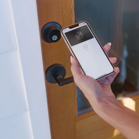 Welcome home (keys). Level Lock+ advances the technology in our world-class line of smart lock products by seamlessly integrating Apple home key. Home keys allows you to simply and securely lock and unlock your door by tapping the Level Lock+ with a compatible iPhone or Apple Watch. Limited availability, only at Apple. Level Lock, Home Keys, Key Home, Housekeeping Tips, One Year Later, Black Door Handles, Beach Cabin, Apple Home, Builder Grade