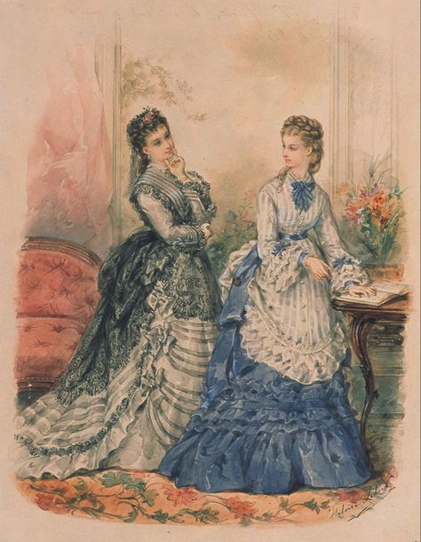 La Mode Illustrée - 1872 1860s Evening Gown, Historic Dresses, 1870 Fashion, 1899 Fashion, 1860s Fashion, Royalty Core, Western Womens Fashion, 1870s Fashion, Victorian Era Fashion