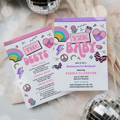 Y2K 90's Bachelorette Party Weekend Itinerary Invitation Shop Y2k, Itinerary Invitation, Bachelorette Weekend Itinerary, Bachelorette Party Weekend, Bachelorette Itinerary, Weekend Itinerary, Bachelorette Invitations, Bachelorette Party Invitations, Bachelorette Weekend