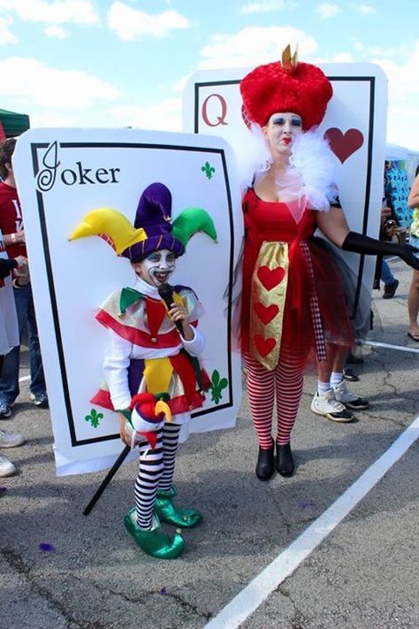 Queen and joker card costume Deck Of Card Costume, Joker Card Costume, Deck Of Cards Costume, Joker And The Queen, Playing Card Costume, Card Costume, Joker Playing Card, Joker Costume, Vegas Theme