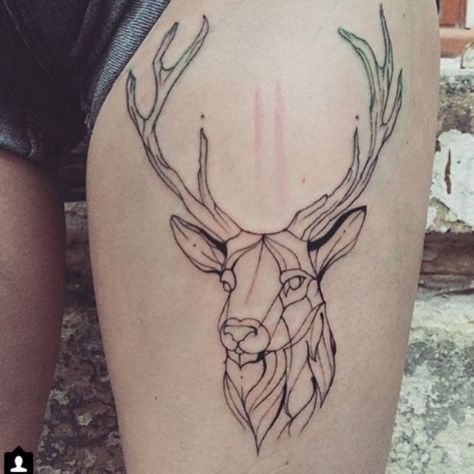 Geometric Deer Head, Stag Tattoo, Harry Tattoos, Artsy Tattoos, Sketch Style Tattoos, Lighthouse Tattoo, Tattoo Needle, Head Tattoo, Deer Tattoo