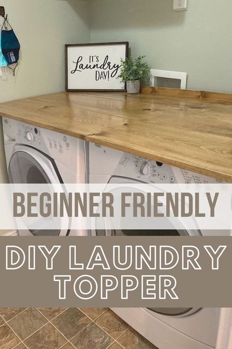 DIY Laundry Topper Diy Laundry Countertop, Laundry Room Redesign, Laundry Countertop, Laundry Room Counter, Diy Laundry Room Makeover, Laundry Room Decor Diy, Laundry Room Countertop, Laundry Room Update, Laundry Room Hacks