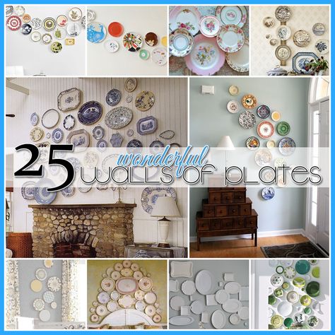 25 Amazing Plate Arrangements! Check them all out! I love using plates, so economical and gorgeous. Some of my prettiest fruit scenes have come from dollar store! Plates On The Wall, Old Plates, Cottage Market, Plates Diy, Plate Wall Decor, Casa Vintage, Plate Decor, Hanging Plates, Plate Display