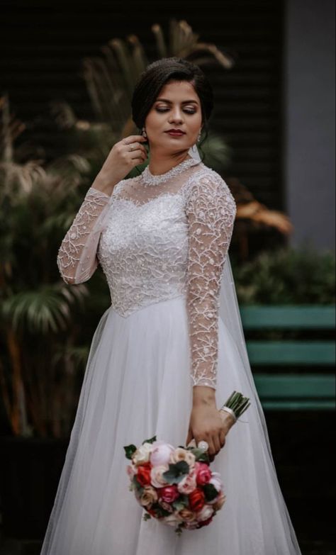 WhatsApp on 9496803123 to customise your handcrafted designer bridal wear with us online. Book your appointment today. We do ship internationally. (Pics for reference) Christian Bridal Photography Poses, Christian Wedding Bride Poses, Church Wedding Dress Catholic, Christian Bride Poses, Christian Bridal Gown, Christian Gown, Christian Engagement, Bridal Pic, Marriage Gown