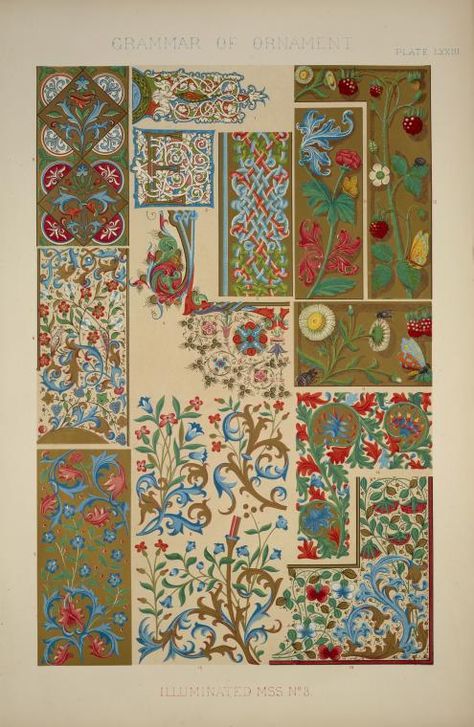 Medieval Ornament Illuminated Manuscripts no. 3: Portions of illuminated manuscripts of the fourteenth and fifteenth cen... (1856) Medieval Ornament, Gothic Ornament, Grammar Of Ornament, Manuscript Art, Illustrated Manuscript, University Of Iowa, Book Of Kells, Medieval Manuscript, Illuminated Manuscripts