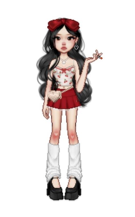 Valentine Clothes Ideas, Black Valentine Outfit, Black Pink Outfits Inspired, Red Valentines Outfit Ideas, Valentines Inspo Outfit, Y2k Doll Clothes, Red And White Coquette Outfit, Valentine Y2k Outfits, Valentines Outfits Ideas