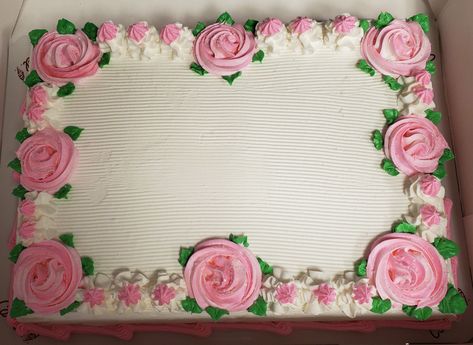 Square Birthday Cake Ideas For Women, Pink Flower Sheet Cake, Large Sheet Cake Decoration, Pink Sheet Cake, White Sheet Cakes, Square Birthday Cake, Full Sheet Cake, Wedding Sheet Cakes, Slab Cake