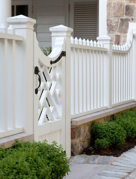 Detail - Howard Design Studio Fancy Fence, French Manor, Garden Details, Reflecting Pool, White Picket Fence, Raised Planter, Entrance Porch, Decks Backyard, Backyard Fences