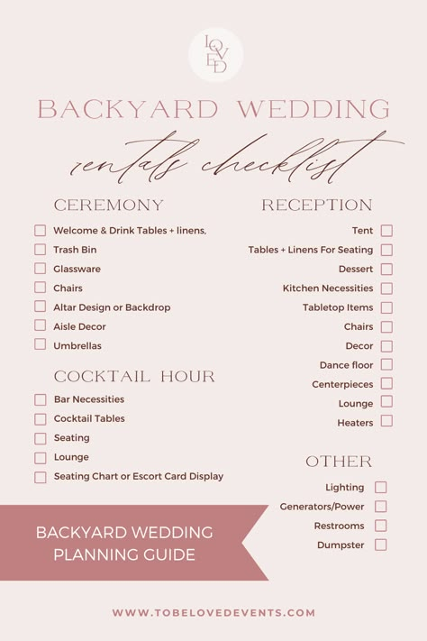 At Home Backyard Wedding, Backyard Wedding Itinerary, Backyard Wedding Layout Ceremony And Reception, Backyard Wedding Menu Ideas, Backyard Wedding Planning Checklist, Planning A Backyard Wedding, Wedding Ceremony In Tent, Backyard Wedding List, Backyard Wedding Tips