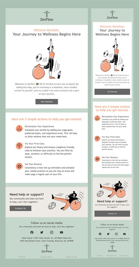 The Zenflow Welcome Email design is simple and elegant, offering a seamless introduction for new users. With a clean, simple layout and soothing colours, it conveys calm and clarity. A warm greeting, concise message, and clear action buttons guide users to explore the platform, while friendly illustrations and smooth typography ensure a professional yet approachable onboarding experience. User Guide Design, Emailer Design Layout, Smooth Typography, Welcome Email Design, Welcome Emails, Email Template Design, Simple Layout, Email Newsletter Template, Email Marketing Design