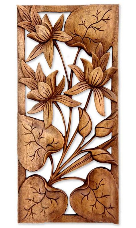 UNICEF Market | Hand Crafted Wood Floral Relief Panel - Love Lotus Wood Relief, Wooden Carving, Wood Carving Designs, Flower Carving, Wood Carving Patterns, Carving Designs, Wood Carving Art, Handcrafted Wood, Wooden Art