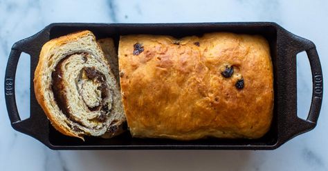 Classic Cinnamon Raisin Bread | Lodge Cast Iron Cast Iron Loaf Pan, Best Cornbread Recipe, Favorite Pasta Recipes, Iron Recipes, Chocolate Babka, Cinnamon Raisin Bread, Lodge Cast Iron, Lemon Bread, Raisin Bread