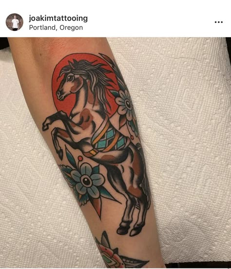 Neotraditional Horse Tattoo, Vintage American Traditional Tattoo, Paint Horse Tattoo, Horse American Traditional Tattoo, Trad Horse Tattoo, Traditional Horse Head Tattoo, American Traditional Horse Tattoo, Old School Horse Tattoo, Mustang Horse Tattoo