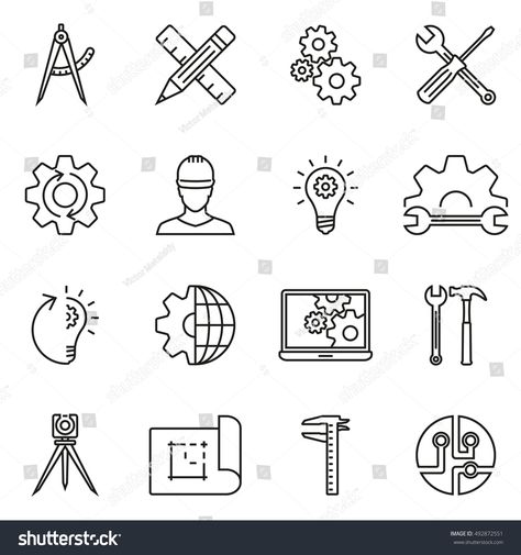 Engineering and Construction line icon set. Vector illustration. #Ad , #sponsored, #line#Construction#Engineering#icon Engineering Tattoo Ideas, Engineering Icon, Civil Engineering Logo, Engineering Symbols, Engineer Cartoon, Button People, Science Tattoo, Construction Lines, Tattoo Line