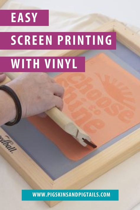 Photo of in action screen printing shot with title Easy Screen Printing with Vinyl. Easy Screen Printing, Speedball Screen Printing, Diy Shirt Printing, Screen Printing Tutorial, Screen Printing Studio, Diy Screen Printing, Tshirt Business, Silhouette Vinyl, Screen Printing Shirts