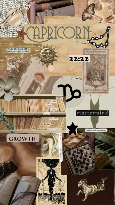 #capricorn #tan #brown Zodiac Aesthetic Capricorn, Capricorn Collage Wallpaper, Zodiac Characters Capricorn, Capricorn Witch Aesthetic, Capricorn Vision Board, January Capricorn Aesthetic, Capricorn Energy Aesthetic, Capricorn Moon Aesthetic, Capricorn Wallpaper Aesthetic