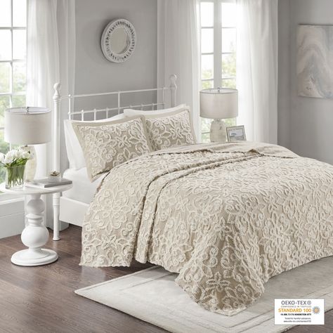 Free 2-day shipping. Buy Home Essence Amber 3 piece Tufted Cotton bedspread set, Full, Queen, Taupe at Walmart.com Terrace Renovation, White Bedspreads, Home Essence, Big Yarn, Queen Bedspread, Chenille Bedspread, Charming Farmhouse, Material Ideas, Cotton Bedspread