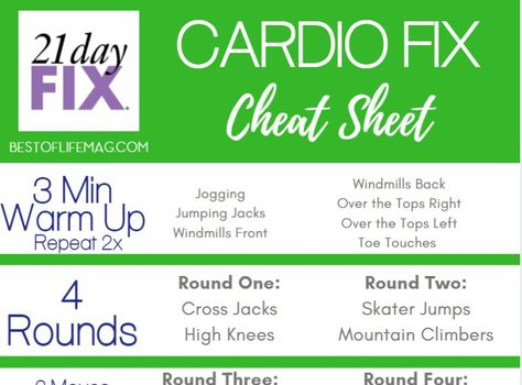 Take your 21 Day Fix workout with you wherever you go with this printable 21 Day Fix Cardio Fix cheat sheet that is complete with workout moves and timing. 21 Day Fix Workouts | Workout Printables | 21 Day Fix Printables | How to Customize 21 Day Fix Workouts | 21 Day Fix Tips and Tricks 21 Day Fix Pilates Workout Cheat Sheet, 21 Day Fix Cheat Sheet, 21 Day Fix Lunch Ideas, 21 Day Fix Lunch, 21 Day Fix Dressings, 21 Day Fix Chili, 21 Day Fix Chicken, Fitness Printables, 21 Day Fix Vegetarian