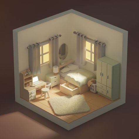 Room With Plants Minimalist, 3d Bedroom Design Layout, 3d Bedroom Design Interiors, Cute Isometric Room, Isometric Bedroom 3d, 3d Room Design Interiors, 2d Room Design, Isometric Room Design, Mini Bedroom Design