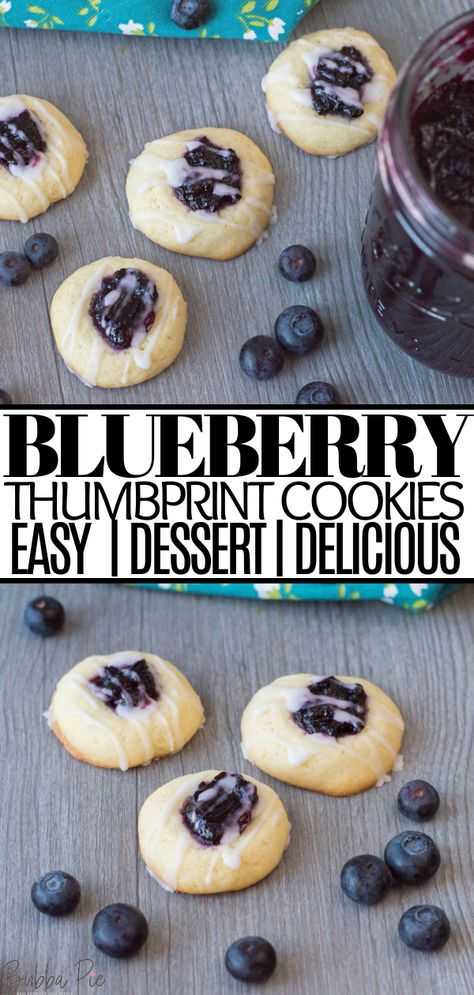 Soft, buttery cookies are topped with sweet, tart blueberry filling and icing. These Blueberry Thumbprint cookies make a delicious dessert recipe for any occasion. Shortbread Thumbprint Cookies Recipe, Thumbprint Cookies With Icing, Cookies Thumbprint, Blueberry Festival, Cookie Salad, Cookies With Icing, Raspberry Thumbprint Cookies, Blueberry Filling, Food Dessert Recipes