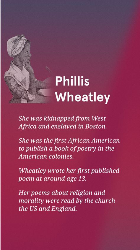 Phyllis Wheatley Poems, Phyllis Wheatley, Historic Women, Phillis Wheatley, Sunday Ideas, Christian Missions, American Colonies, Baptist Church, 8th Grade