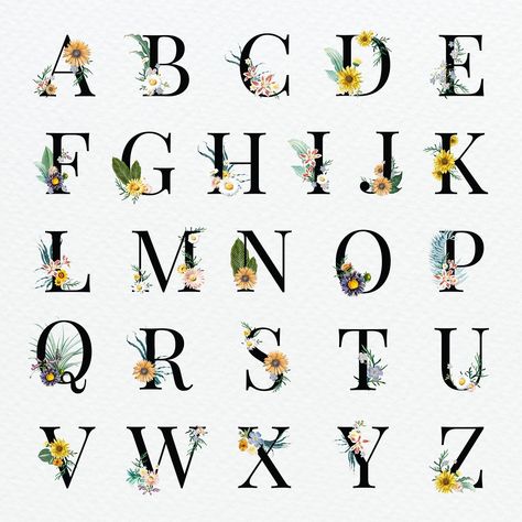 Alphabet letters psd vintage floral font collection | premium image by rawpixel.com / sasi Alphabet Flower, Summer Typography, Alphabet Letters Images, Sunflower Daisy, Floral Typography, Floral Font, Modern Artwork Abstract, Alphabet Images, Font Alphabet