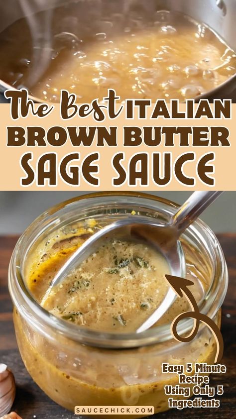 Brown Butter Sage Sauce Brown Butter Walnut Sauce, Brown Butter Lemon Sauce, Gourmet Butter Recipes, Sauces With Heavy Cream, Sage Sauce For Pasta, Creamy Brown Butter Sage Sauce, Mushroom Butter Sauce, Brown Butter Sage Cream Sauce, Sage Butter Cream Sauce