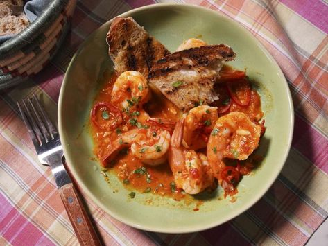 Geoffrey Zakarian's Harissa Shrimp Scampi Beauty, as seen on The Kitchen, Season 36. Harissa Shrimp Scampi Food Network, Harissa Shrimp Scampi, Harissa Shrimp, The Kitchen Food Network, Shrimp Scampi Recipe, Scampi Recipe, Tv Food, Shellfish Recipes, Shrimp Scampi