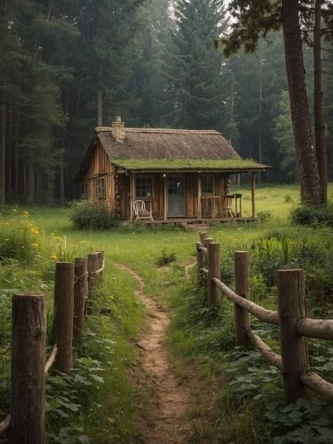 Bungalow In The Woods, Old Shack In The Woods, Small Cabin In Woods, Cabin In The Woods Aesthetic, Forest Property, Sims Cottage, Cabin In Forest, Book Scene Ideas, Hut Village