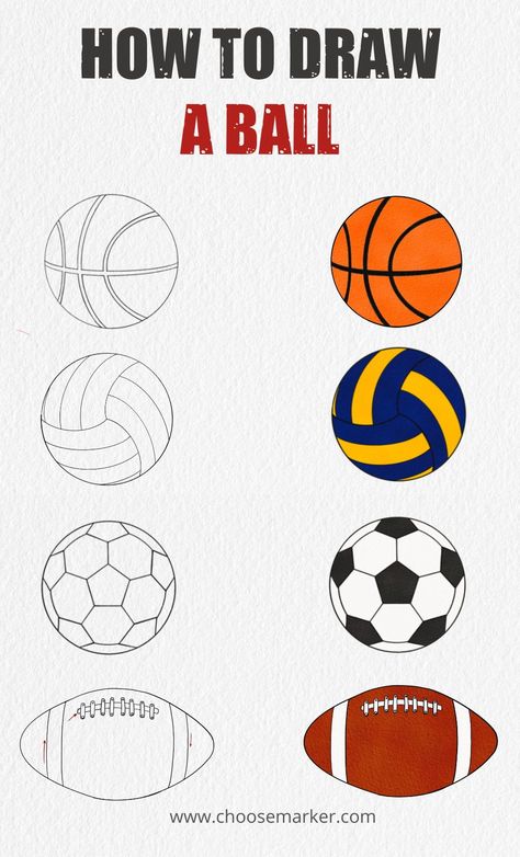 Sports Easy Drawing, Sports Drawings Easy Football, How To Draw Sports Balls, How To Draw A Soccer Ball Step By Step, How To Draw Ball, Sport Balls Drawing, Soccer Ball Drawing Easy, How To Draw Football, How To Draw A Soccer Ball