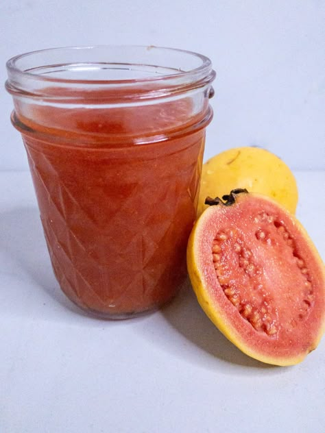 Sweet and tangy guavas make a delicious tropical jam. This easy recipe takes advantage of the naturally occurring pectin in the fruit. Pineapple Guava Jam, Guava Jam Recipe, Guava Recipes, Guava Jelly, Guava Jam, Pineapple Guava, Sweet Sauces, Strawberry Guava, Chilli Jam