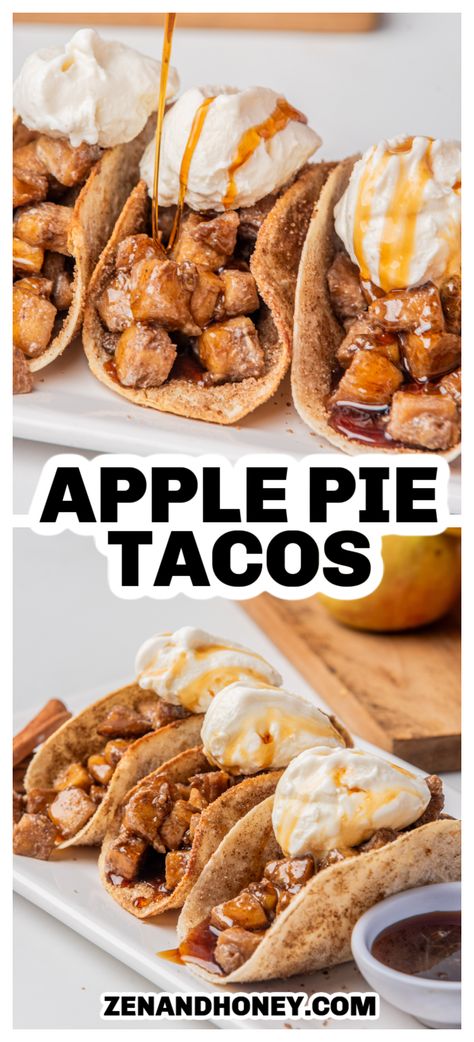 Get your tastebuds ready for the most fun and festive fall dessert recipe experience – Apple Pie Tacos! They are made with a gooey cinnamon apple pie filling inside a crunchy sweet taco shell made with a cinnamon-y sugar mixture for the ultimate fall apple dessert! Caramel Apple Pie Filling, Caleb Martin, Dessert Tacos, Apple Pie Tacos, Sweet Taco, Best Apple Desserts, Apple Pie Desserts, Cinnamon Desserts, Fall Feast