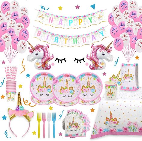 Rainbow Unicorn Party Decorations, Pink Unicorn Party, Unicorn Birthday Decorations, Unicorn Cupcakes Toppers, Birthday Party Plates, Unicorn Birthday Party Decorations, Unicorn Themed Birthday Party, Girls Birthday Party Decorations, Unicorn Party Supplies