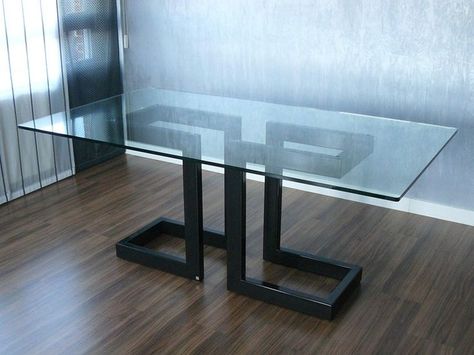 Glass Dinning Table, Welded Furniture, Metal Furniture Design, Metal Dining Table, Metal Table Legs, Iron Furniture, Dining Table Design, Glass Dining Table, Steel Furniture