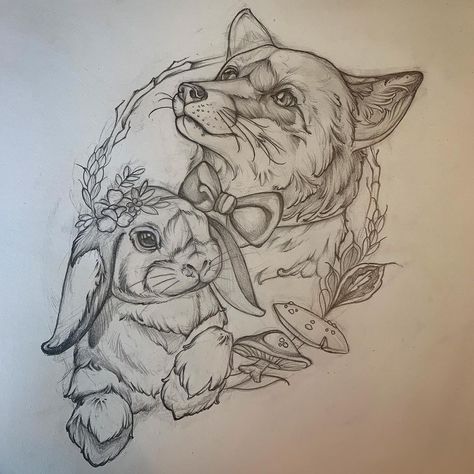 Fox And Rabbit Tattoo, Mum Tattoos, Dallas Tattoo, Mum Tattoo, Fox Tattoo Design, Rabbit Tattoo, Tattoo Animal, Rabbit Tattoos, Fox And Rabbit