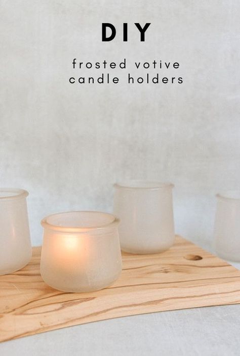 Votive Candle Holders Diy, Frosted Candle Holders, Candle Holder Diy, Cinnamon Stick Candle, Frosted Candles, Flameless Tea Lights, Diy Hanging Shelves, Jar Candle Holder, Fairy Jars