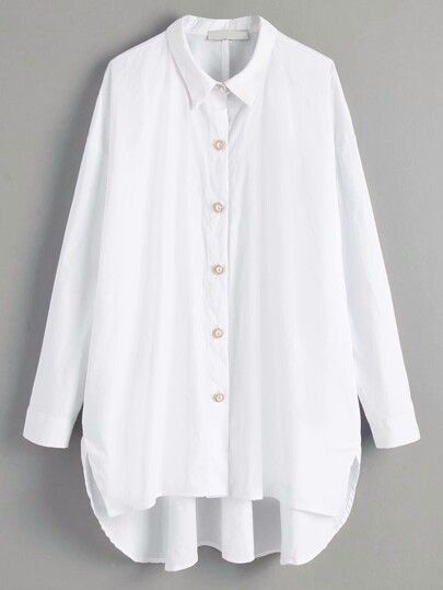 High Low Shirt Dress, Lantern Sleeve Top, High Low Shirt, Smock Blouse, White Button Down Shirt, Loose Shirts, Trendy Fashion Women, White Casual, Collar Dress