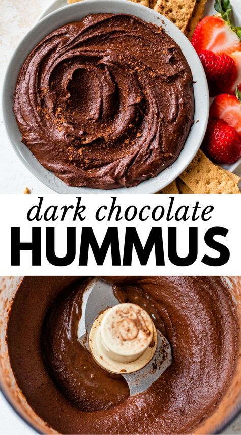 Enjoy hummus in dessert form with this Dark Chocolate Hummus recipe! Made with chickpeas, tahini, maple syrup, and cocoa powder, this hummus can be enjoyed for a snack or dessert with graham crackers or apple slices. Dark Chocolate Hummus, Vegetarian Recipes For Beginners, Strawberry Gluten Free, Dip Dip, Chocolate Hummus, A Couple Cooks, Dessert Hummus, Delicious Gluten Free Recipes, Hummus Recipe