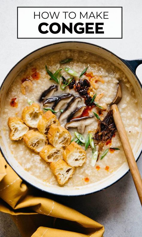 Dry Mushrooms, Congee Recipe, Asian Cusine, Rice Congee, Mat Inspiration, Dried Scallops, Chinese Rice, Porridge Recipes, Lean Pork