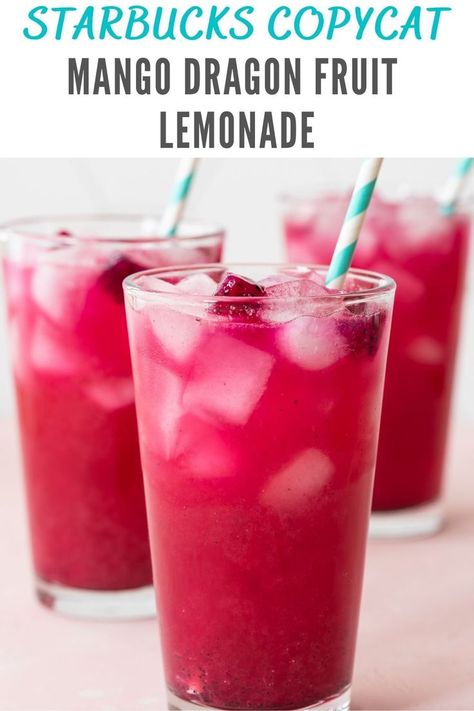 Dragon Fruit Lemonade Recipe, Mango Dragonfruit Lemonade, Mango Dragon Fruit Refresher, Refresher From Starbucks, Dragon Fruit Refresher, Dragon Fruit Drink, Dragon Fruit Lemonade, Dragonfruit Recipes, Fruit Lemonade