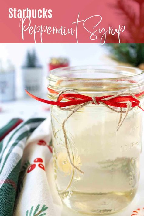 This delicious homemade Peppermint Syrup is made in less than 10 minutes! A great Starbucks copycat, it is perfect for coffee or hot chocolate! Peppermint Simple Syrup Recipe, Peppermint Coffee Syrup, Peppermint Syrup Recipe, Peppermint Coffee, Simple Syrup Cocktails, Peppermint Recipes, Peppermint Syrup, Dairy Free Coffee, Healthy Juicer Recipes