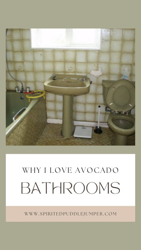 Avocado Green Bathroom, Avocado Bathroom Suite, Avocado Bathroom, Funky Bathrooms, Reclaimed Bathroom, Puddle Jumper, Green Avocado, Diy Kitchens, Larder Unit