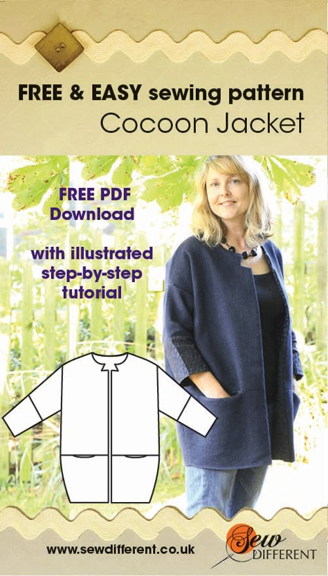 tutorial for 2 hour top sewing pattern Easy Sewing Patterns Free, Cocoon Jackets, Jacket Sewing, Sewing Dress, Free Sewing Pattern, Sew Ins, Trendy Sewing, Jacket Pattern Sewing, Easy To Sew