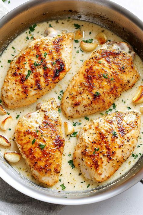 Creamy Chicken Breast with Cream Sauce Butter Cream Chicken, Grilled Stuffed Chicken With Cream Sauce, Baked Chicken With Cream Sauce, Creamy Oven Baked Chicken Breast, Chicken With Creamy Sauce, Chicken With Cream Sauce Recipes, Keto Cream Sauce For Chicken, Easy Cream Sauce For Chicken, Chicken And Cream Sauce