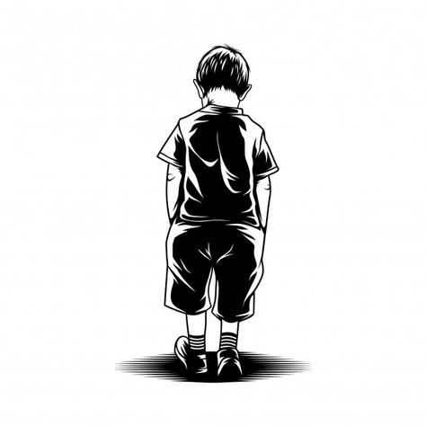 Child walk view back illustration | Premium Vector #Freepik #vector #people #character #black #white Illustration Art Drawing Black And White, Manga Icons Black And White, Back Illustration, Icons Black And White, Hand Drawn Fox, People Character, Back Drawing, Boy Walking, Arte Peculiar