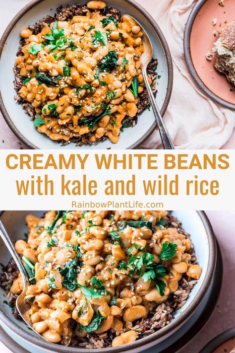 Creamy White Beans, Rainbow Plant Life, White Rice Recipes, Rice Recipes For Dinner, Vegan Main Dishes, Dinner Healthy, Wild Rice, Alfredo Sauce, Vegetarian Meals