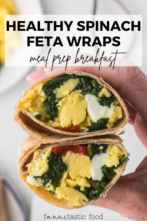 If you love the spinach feta wraps from Starbucks like I do, then you’ll love my copycat version (which uses the whole egg instead of just egg whites)! These easy breakfast wraps are stuffed with fluffy scrambled eggs, spinach, melty feta cheese, and optional roasted red peppers. They come together quickly and are freezer-friendly, so they're a perfect meal prep breakfast! Spinach Feta Wrap Starbucks, Meal Prep Spinach, Spinach Feta Wrap, Freezable Meal Prep, Feta Wrap, Breakfast Spinach, Healthy Breakfast Wraps, Pesto Wrap, Wraps Recipes Easy