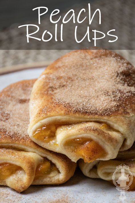 Peach Roll Ups Peach Roll Up Dessert, Peach Cresent Roll Recipes Dessert, Peach Crossaint, Peach Roll Ups, Peach Crescent Roll Recipes Dessert, Peach Crescent Rolls, Crescent Dough Sheet Recipes, Crescent Desserts, Cabin Meals